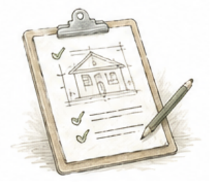 建築図面と申請書類のイラスト