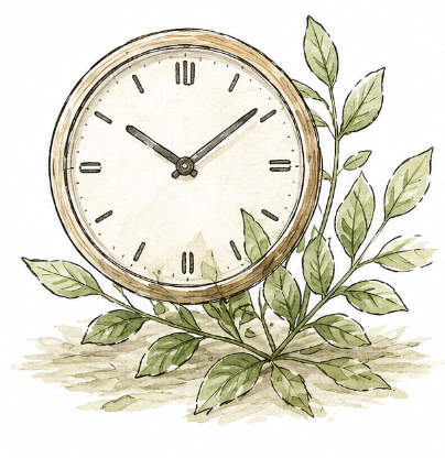 時計と植物を組み合わせた迅速な対応のイラスト