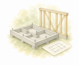 木造住宅を施工している様子
