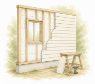 住宅の外壁施工を表すイラスト