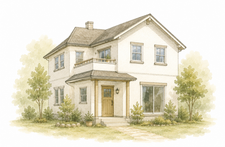二階建てセルフビルド住宅のイラスト