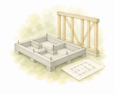 木造住宅の基礎と構造を表すイラスト